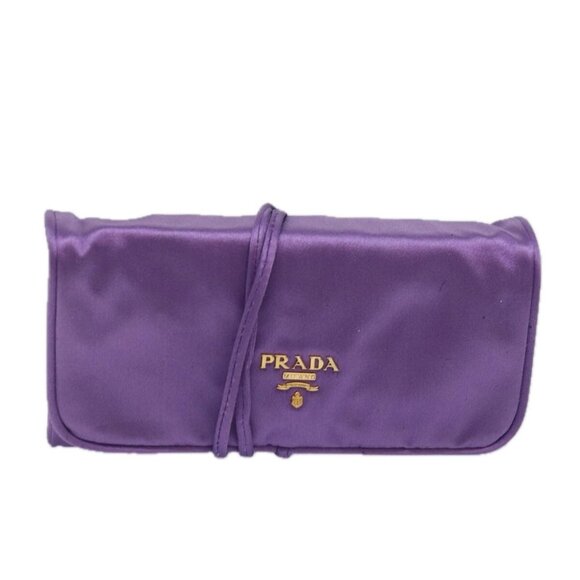 PRADA Jewelry Case Cosmetic Pouch Satin Purple Auth 74450 - Picture 1 of 16